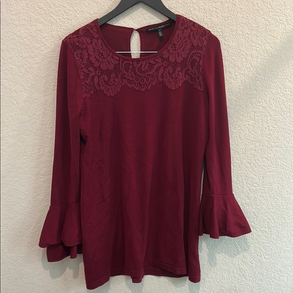 White House Black Market Elegant Burgundy Lace Trim tunic Large